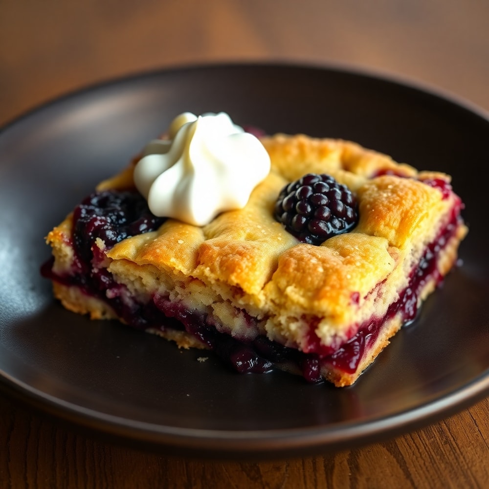 One serving of Blackberry Cobbler Bars on a plate