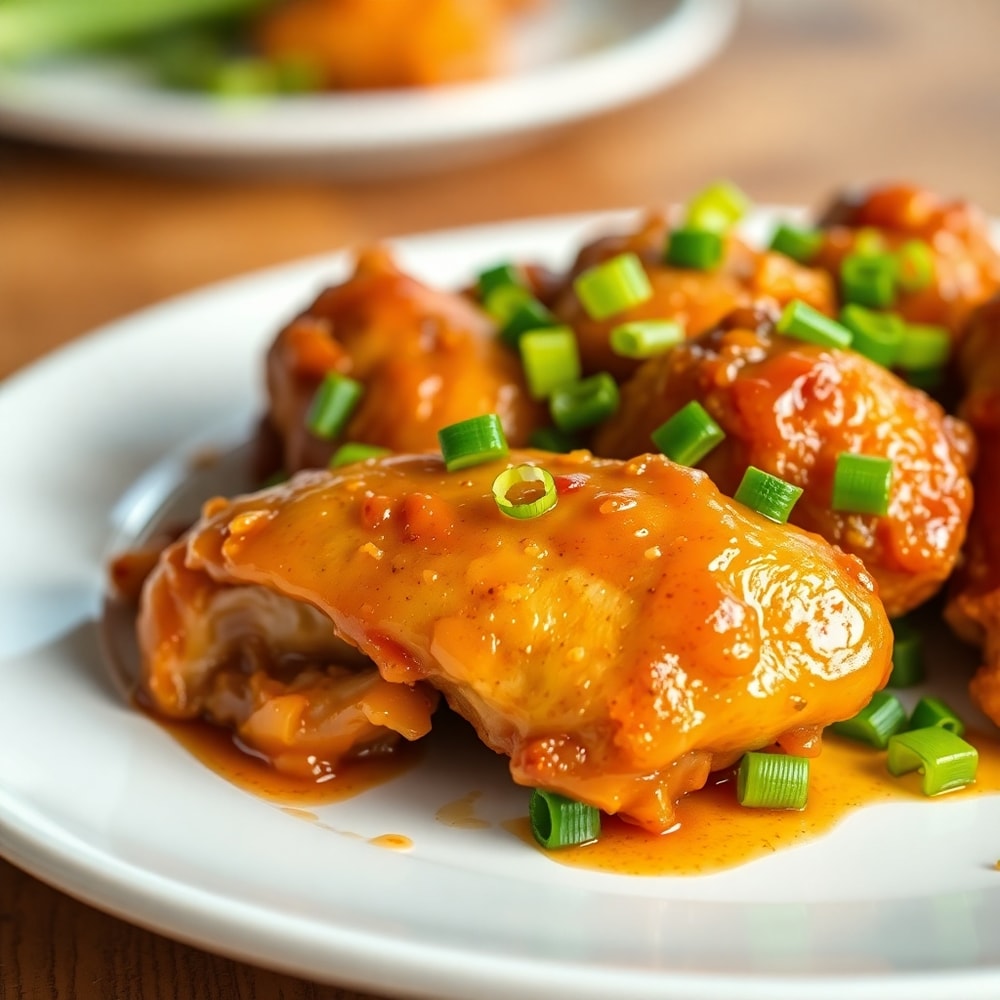 Plated serving of Brown Sugar Pineapple Chicken with green onions