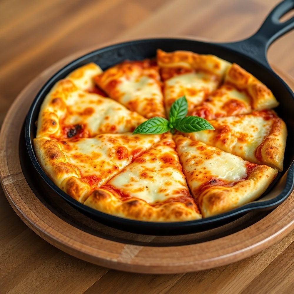 Close-up of a slice of Crispy Cast Iron Skillet Pizza on a plate