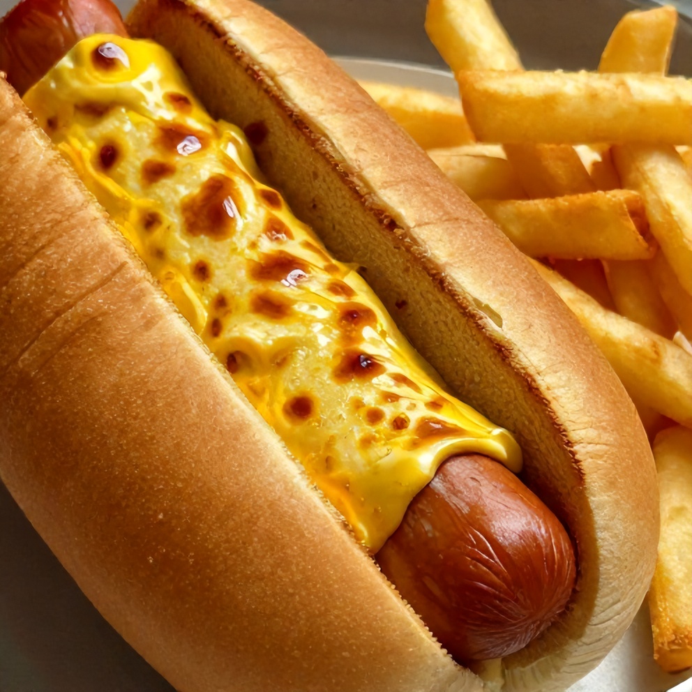 Plated Firecracker Hot Dogs with a side of fries