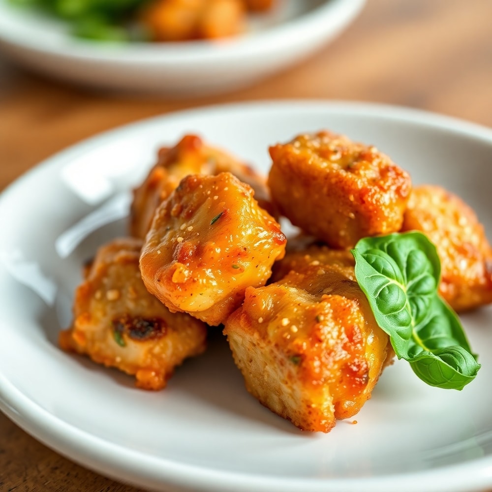 Crispy Garlic Pork Bites plated on a white dish