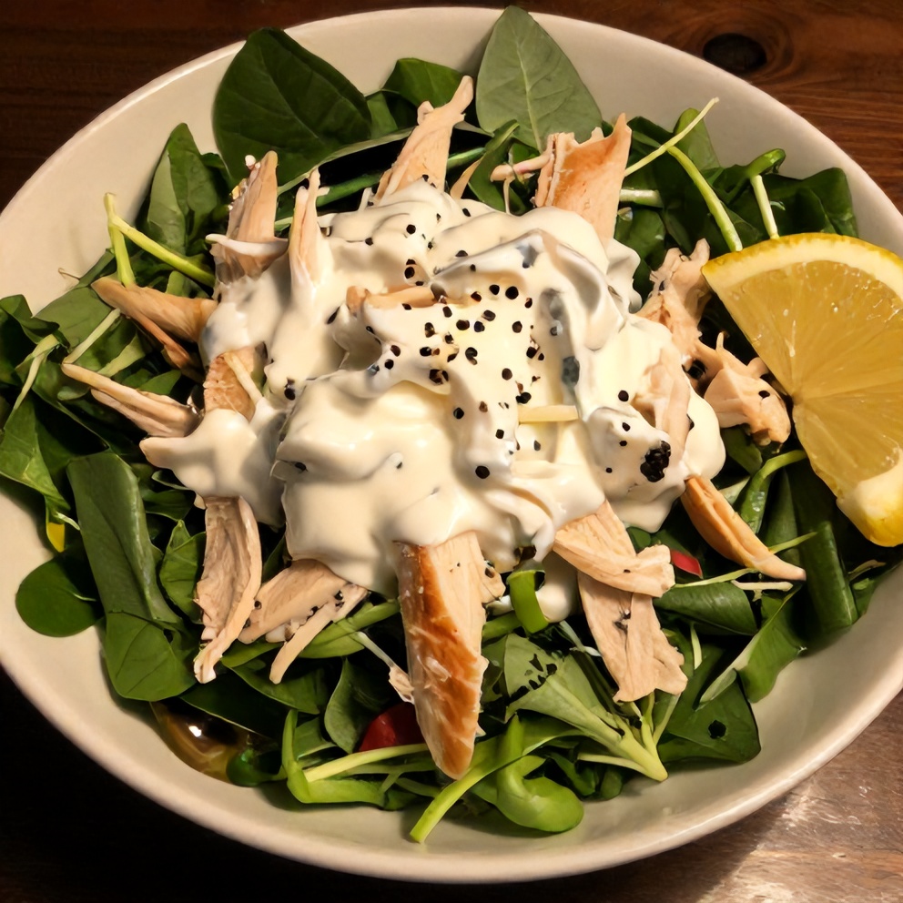 Greek Yogurt Chicken Salad plated with a lemon wedge