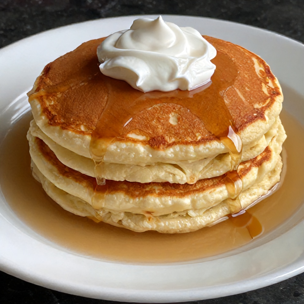Stack of Greek Yogurt Pancakes with syrup