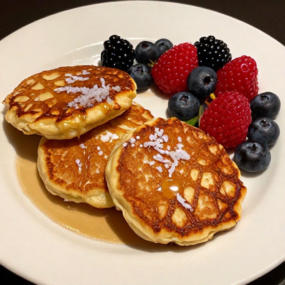 A close-up of a perfectly cooked protein pancake bite