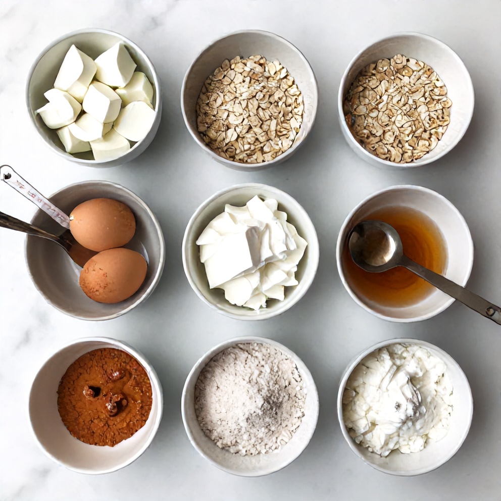 Ingredients for crispy protein pancake bites laid out on a counter