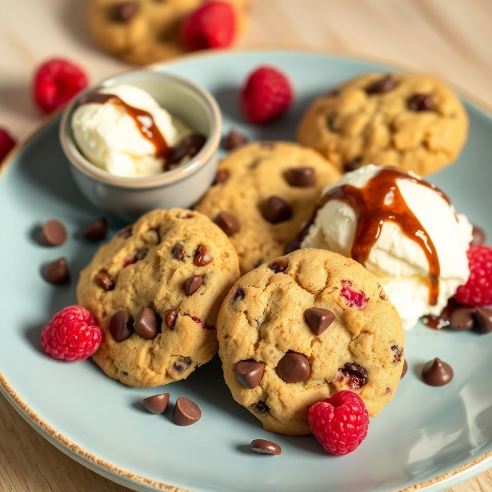 Plated Raspberry Chocolate Chip Cookies