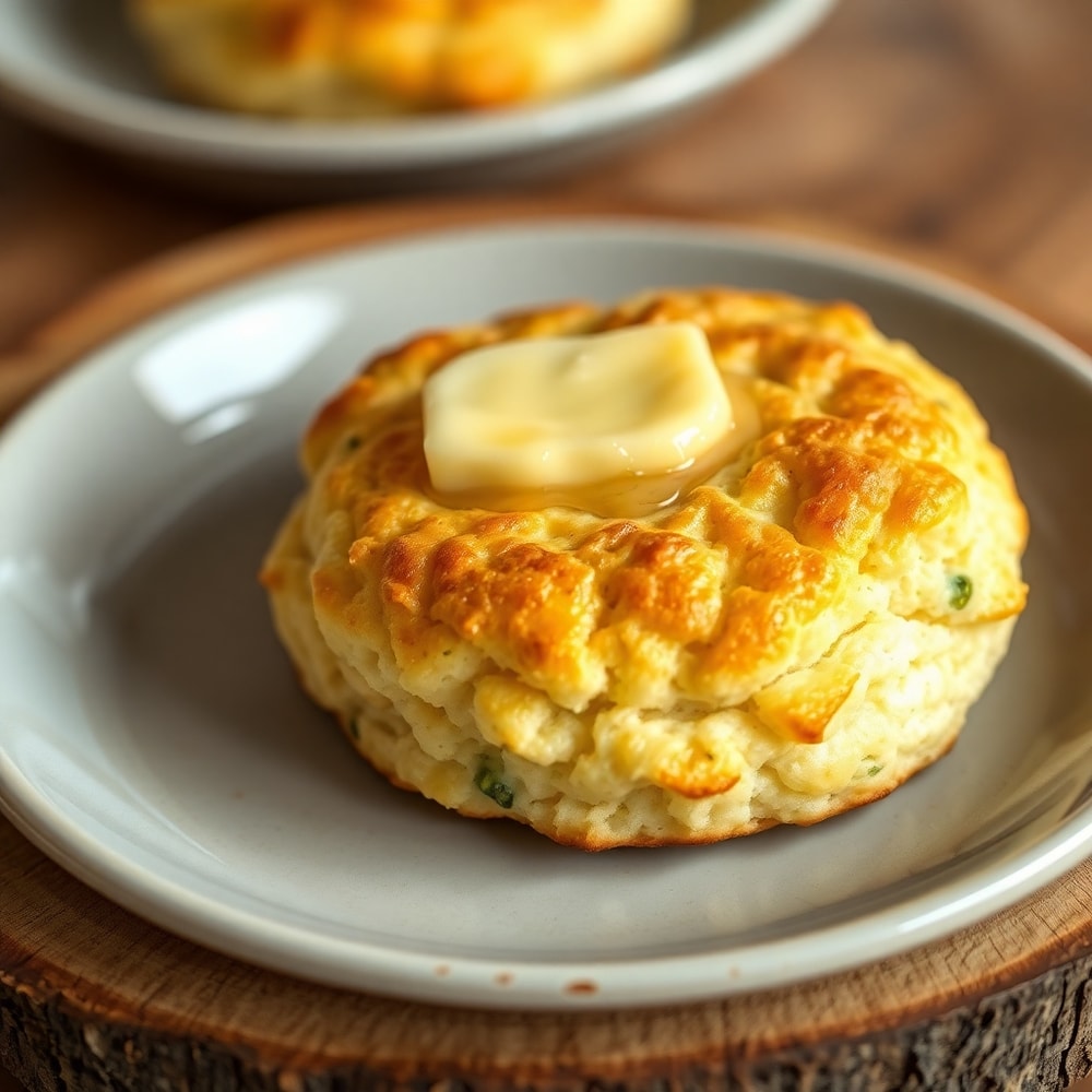 Plated sour cream and onion biscuits with melted butter