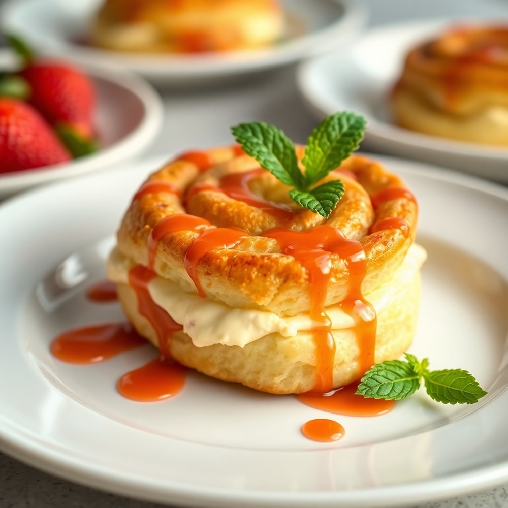 Plated Strawberry Cheesecake Breakfast Rolls