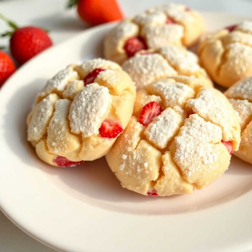 Strawberry crunch cookies on a plate