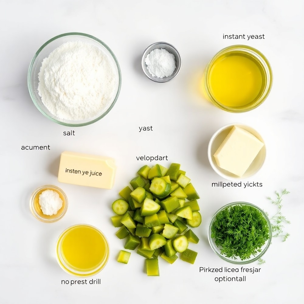 Dill pickle juice, flour, yeast, and other ingredients for Dill Pickle Bread