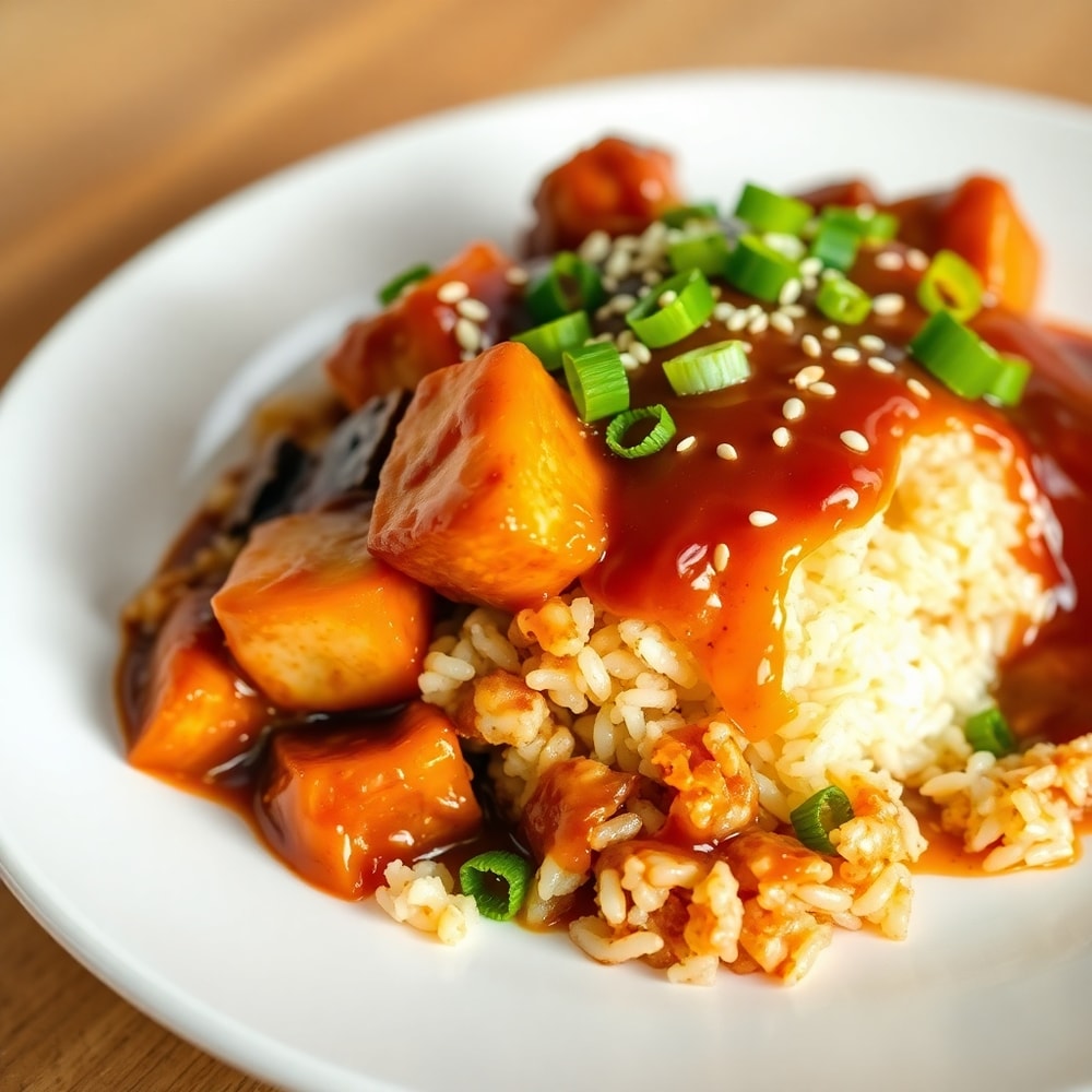 Plated Teriyaki Tofu Rice Casserole
