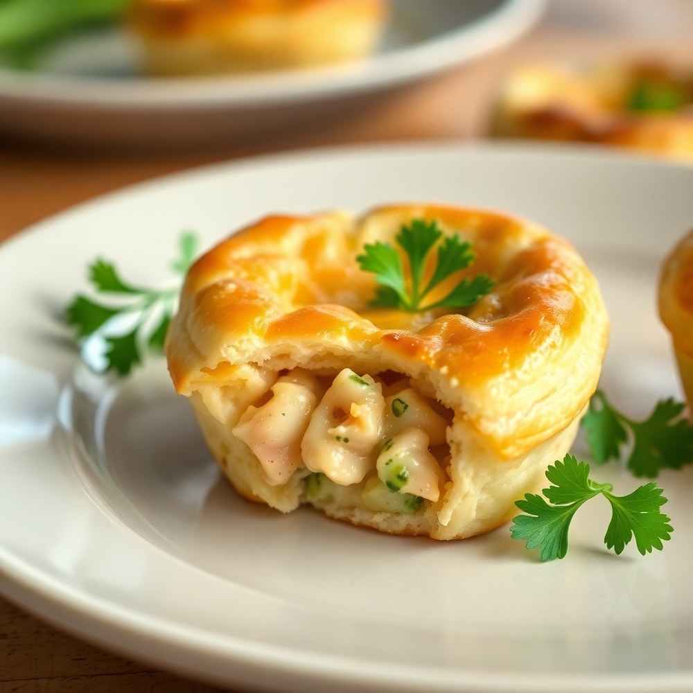 Plated Chicken Pot Pie Bites with fresh parsley