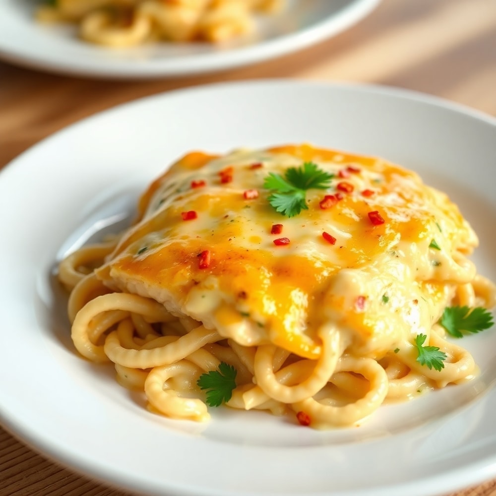 Plated serving of Easy Chicken Tetrazzini