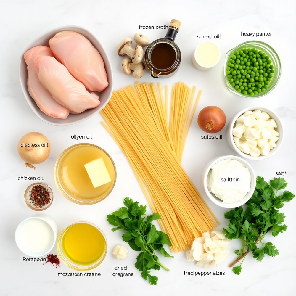 Raw ingredients for Easy Chicken Tetrazzini