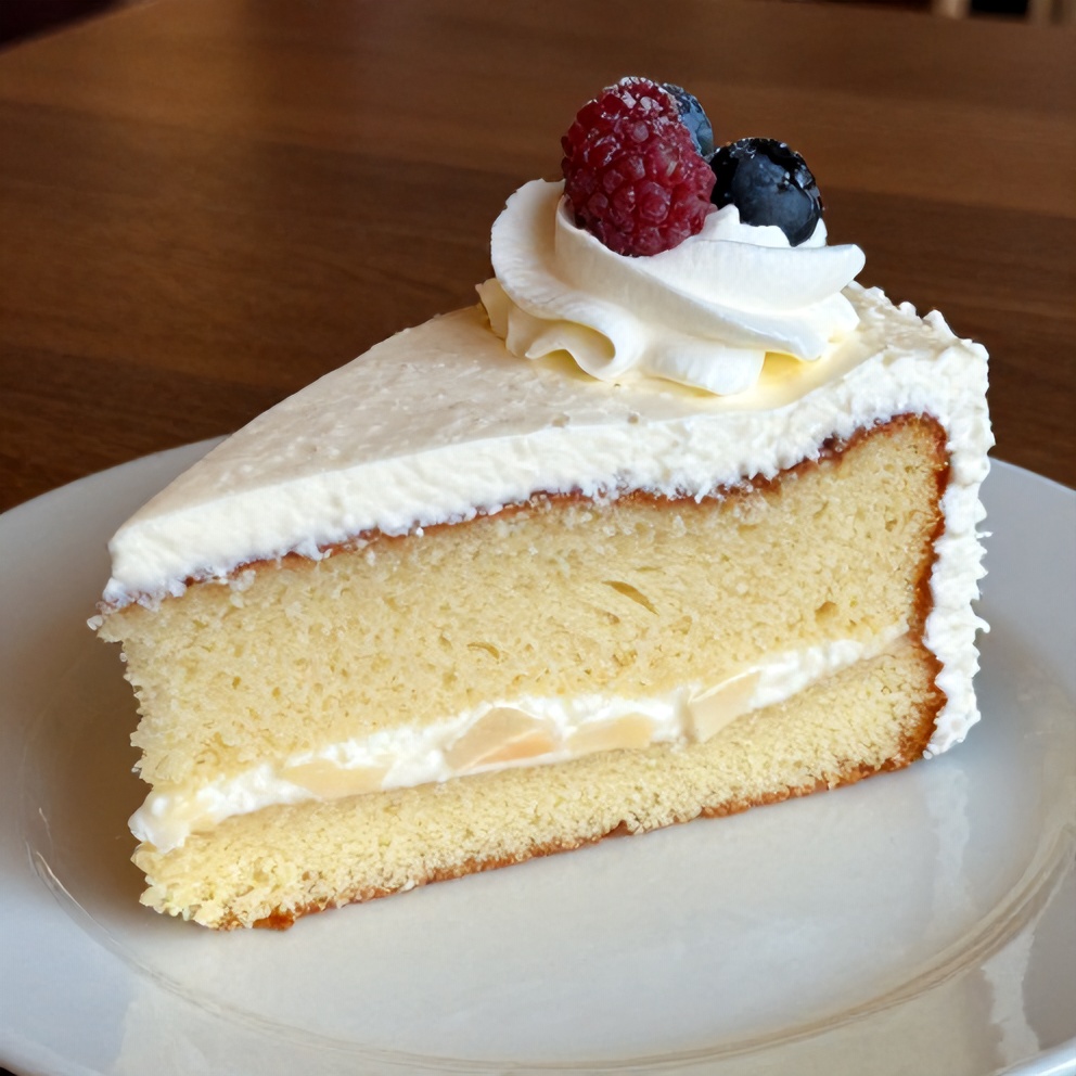 A slice of Easy Coconut Milk Snack Cake on a dessert plate