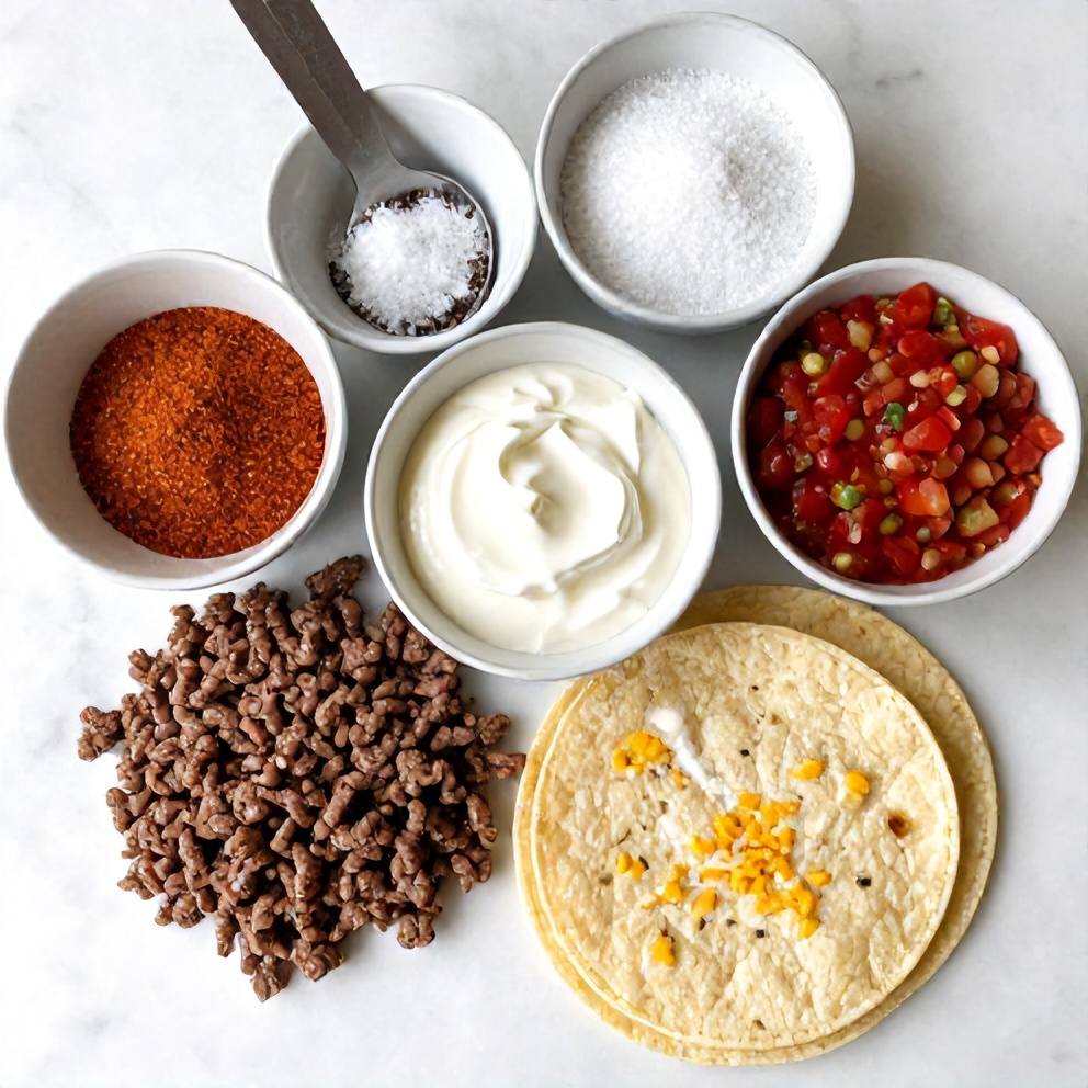 Raw ingredients for Copycat Taco Bell Meximelt on a marble surface