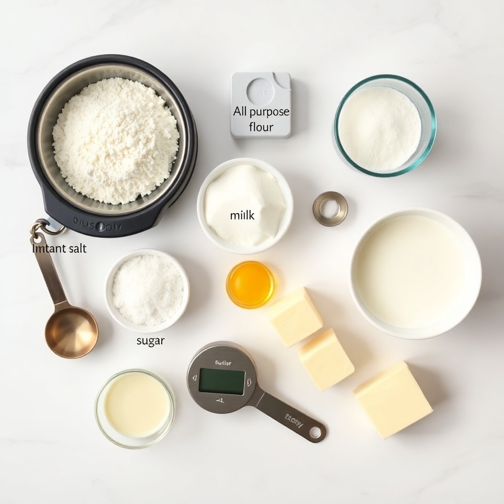 Crockpot Bread ingredients on a marble countertop