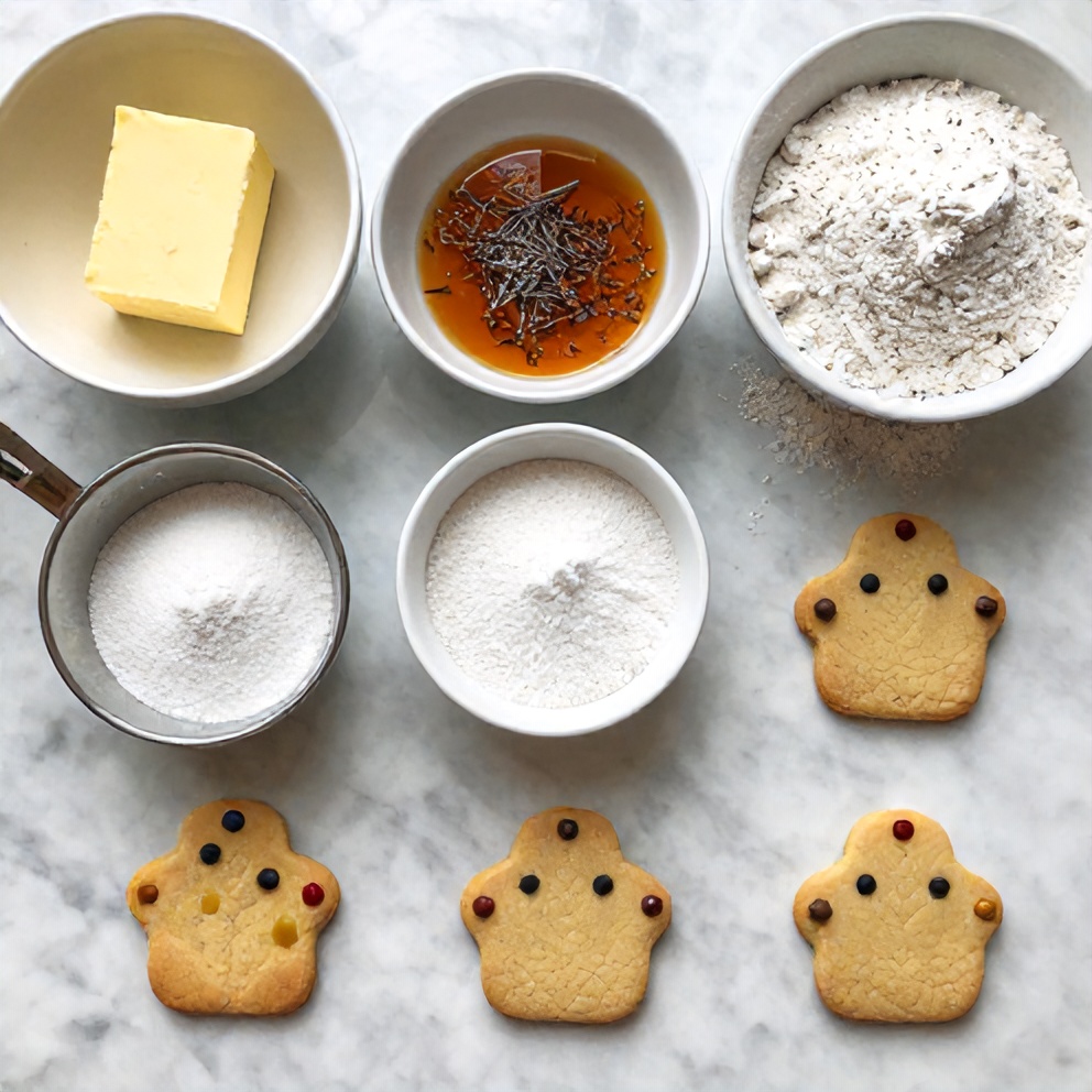 Raw ingredients for Funfetti Shortbread Cookies on a marble surface