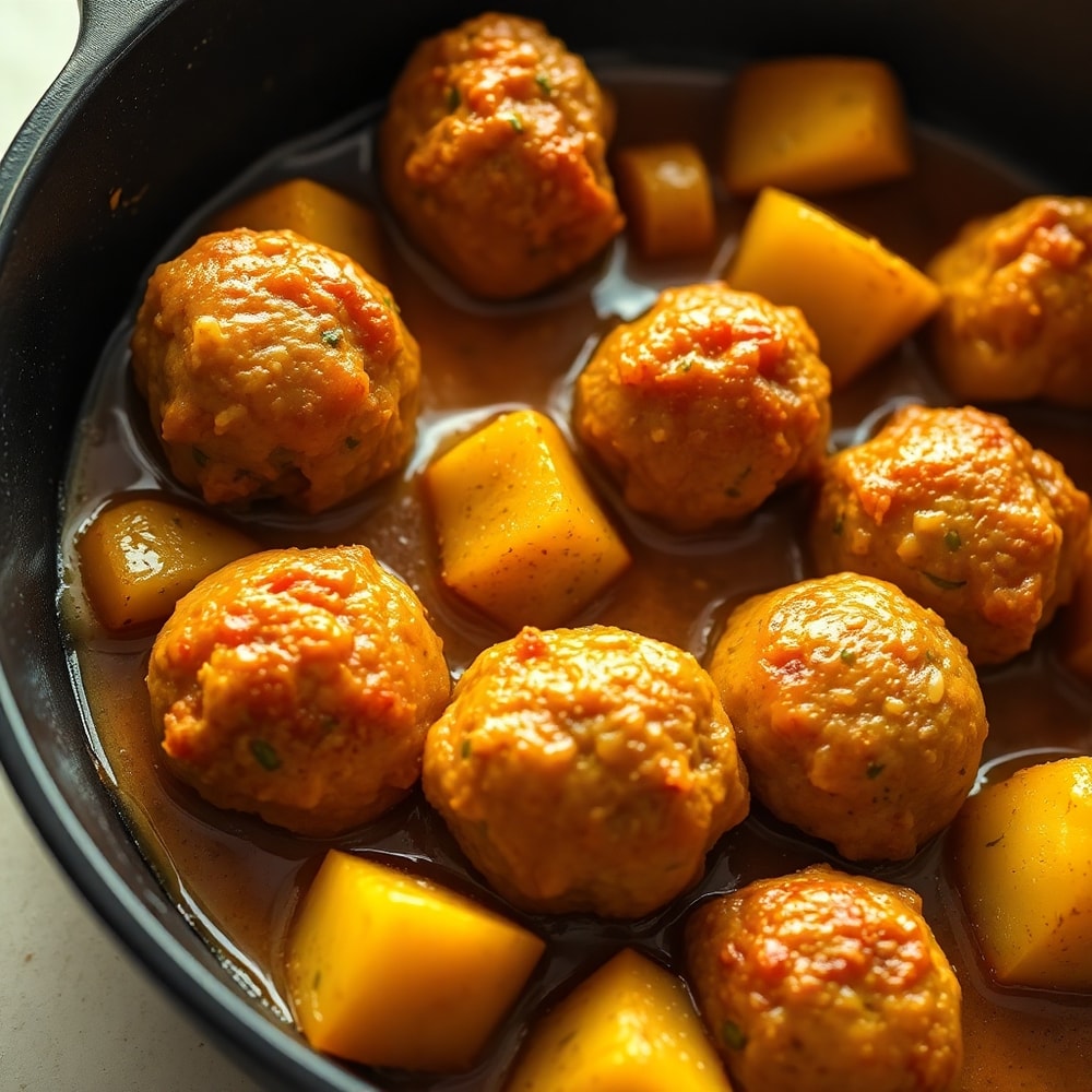 Easy Garlic Butter One-Pan Meatballs and Potatoes