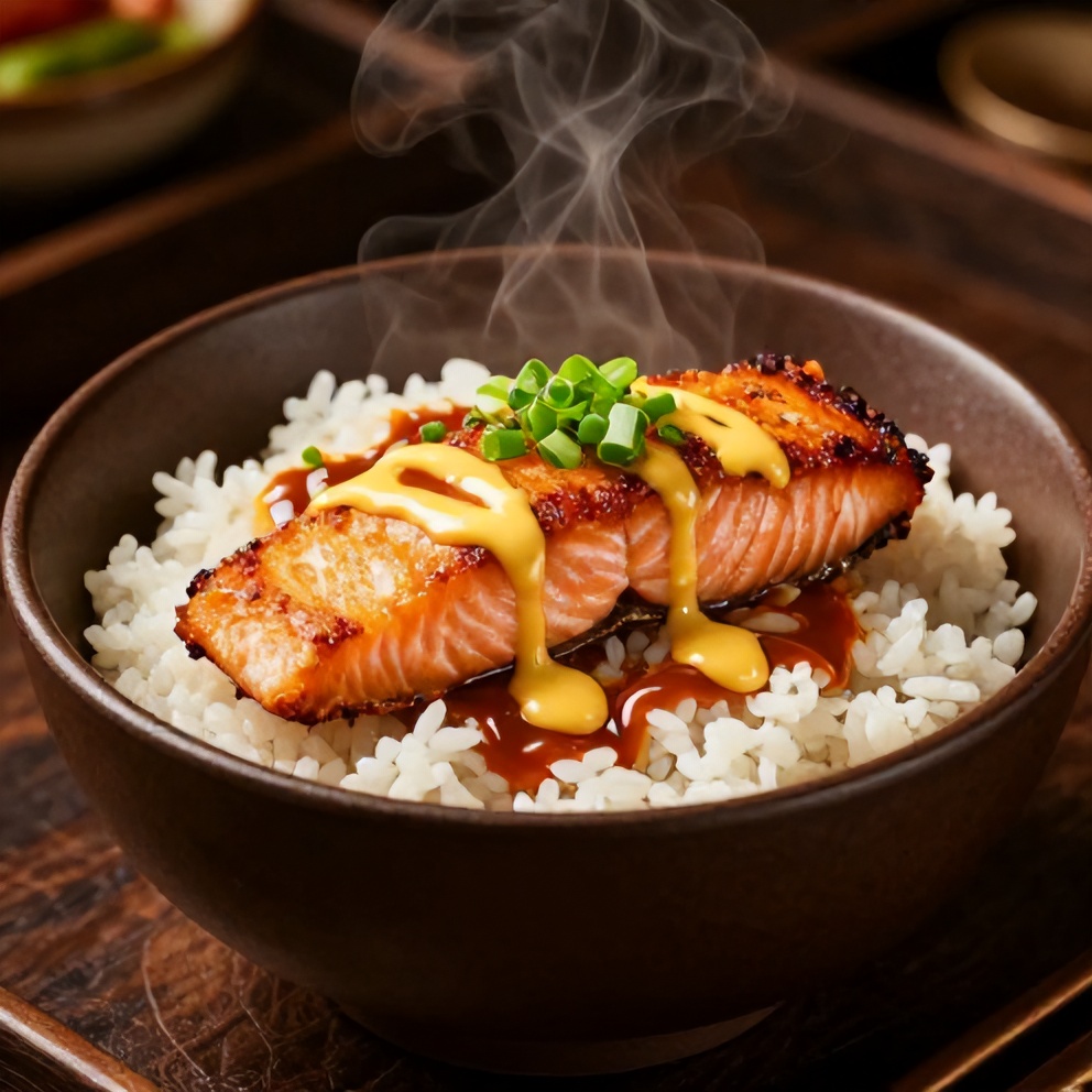 Gochujang Butter Salmon Rice Bowl with Green Onions
