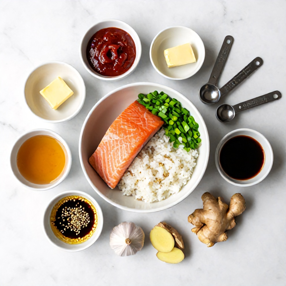 Korean Gochujang Butter Salmon Rice Bowl Ingredients