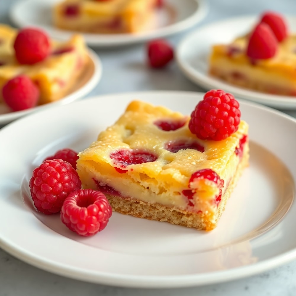 Lemon Raspberry Bars on a dessert plate