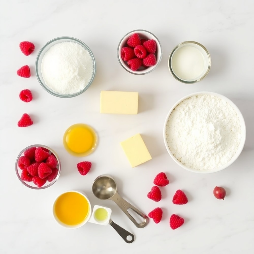 Lemon Raspberry Bars ingredients on a marble counter