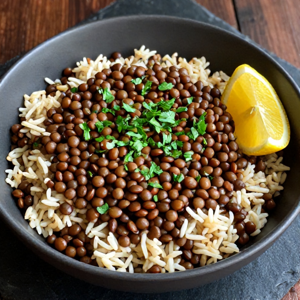 Mujadara Lentils and Rice Bowl
