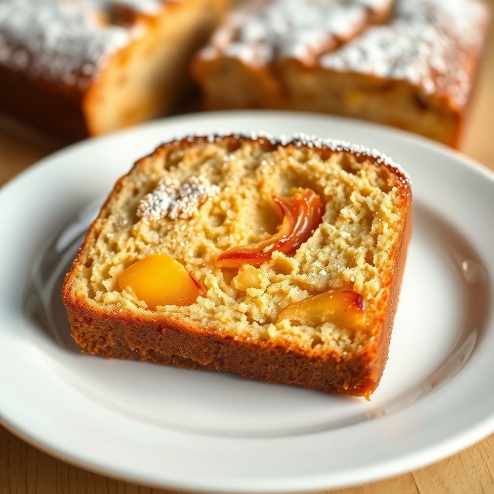 Slice of Easy Spiced Peach Bread on a plate