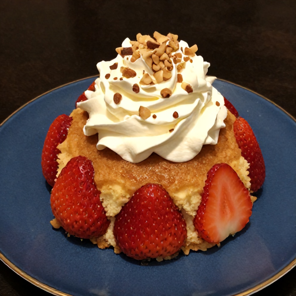 Sliced Strawberry Earthquake Cake on a blue plate