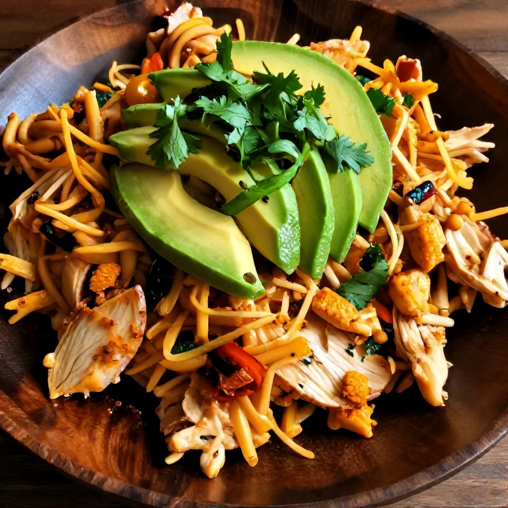 Plated Fajita Chicken Casserole with avocado and fresh cilantro