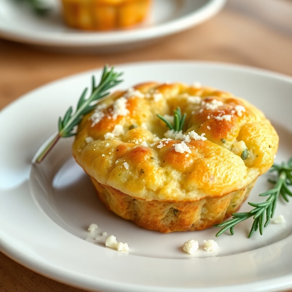 Garlic Rosemary Focaccia Muffins Close Up