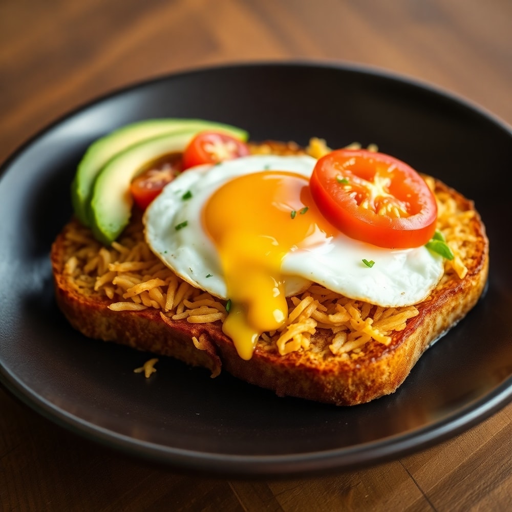 Plated hash brown avocado toast