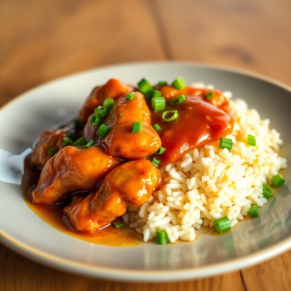 Honey BBQ Chicken and Rice on a plate