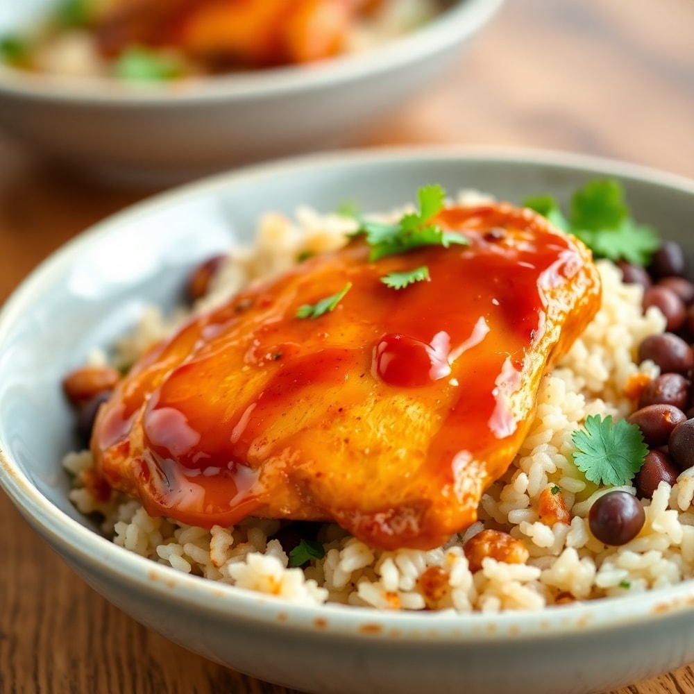 Honey Chipotle Chicken Rice Bowls on a plate
