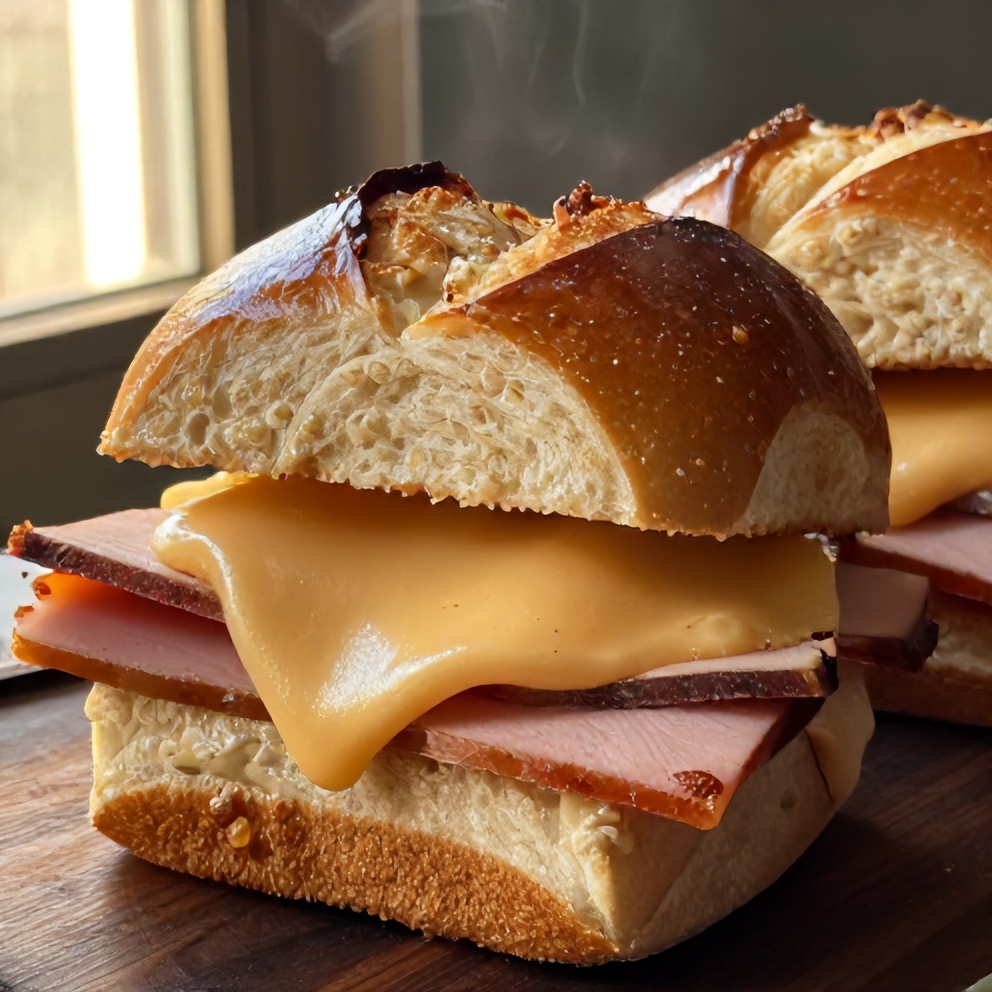 Honey Mustard Ham & Cheese Pretzel Sliders