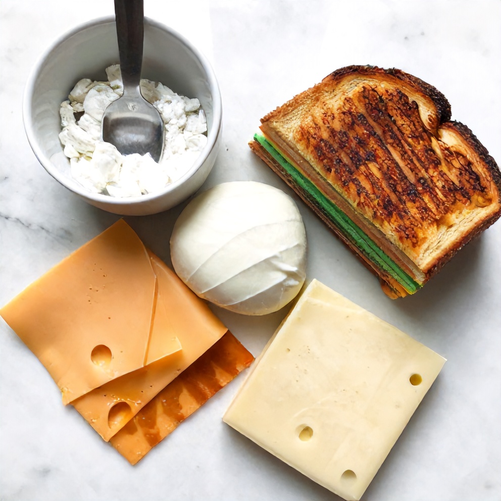 Raw ingredients for Rainbow Grilled Cheese on a marble surface