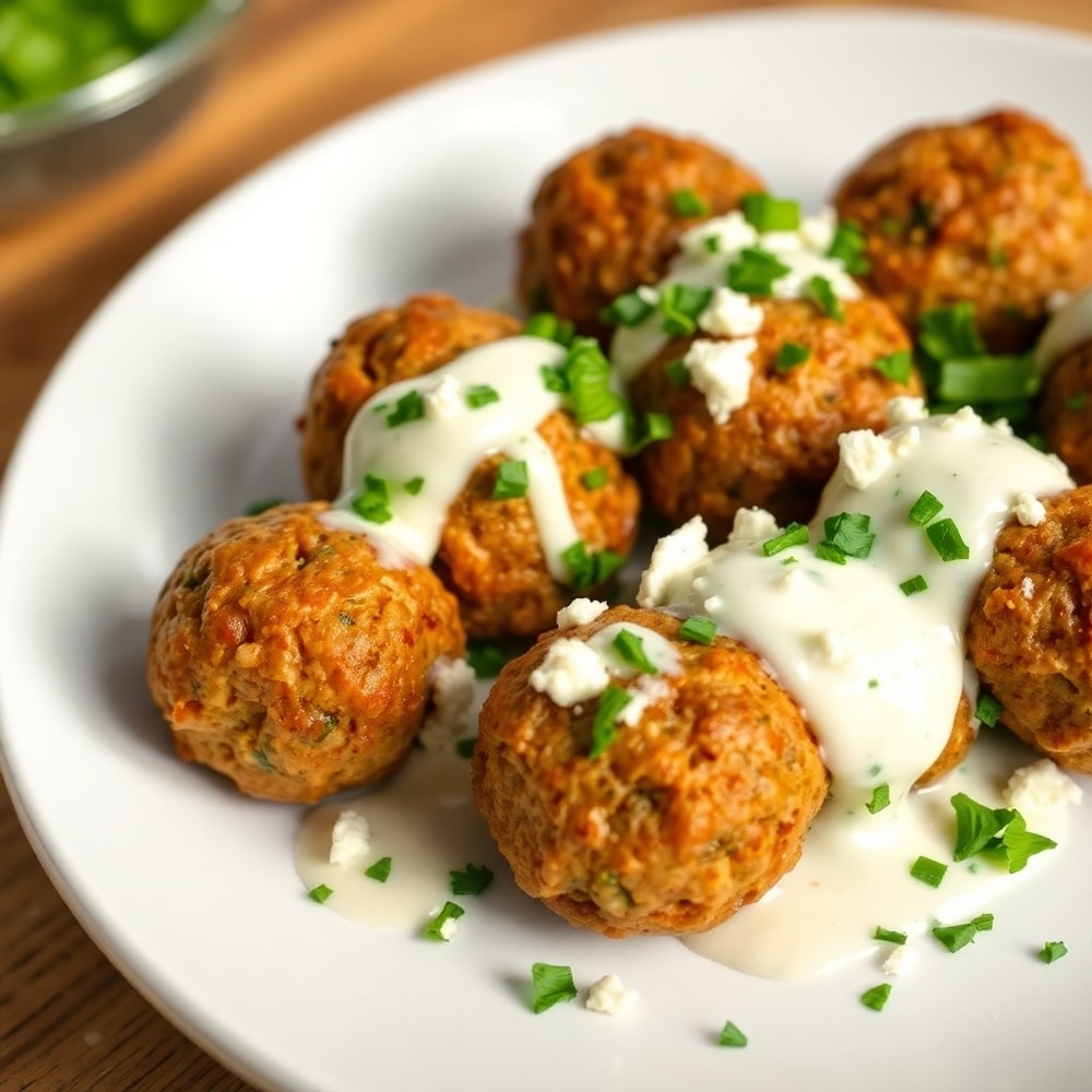 Plated Mediterranean Chicken Kofta with Yogurt Sauce