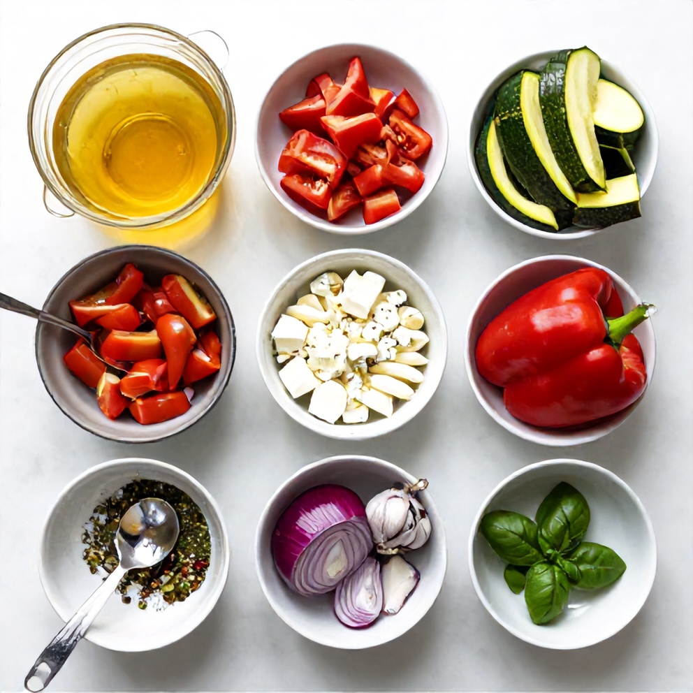 Raw ingredients for Mediterranean One-Pot Pasta