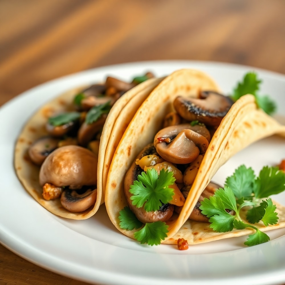 Plated Mushroom Tacos with Fresh Cilantro
