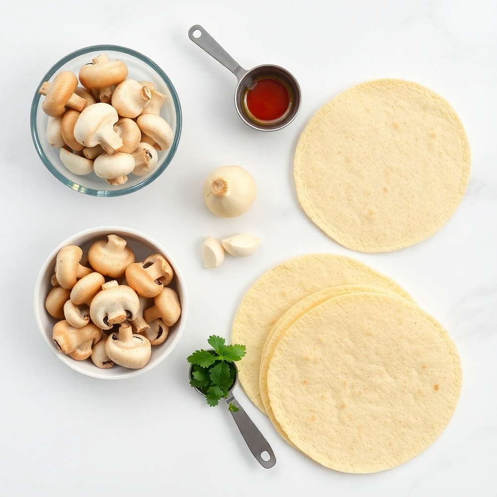 Raw Ingredients for Mushroom Tacos on a Marble Surface