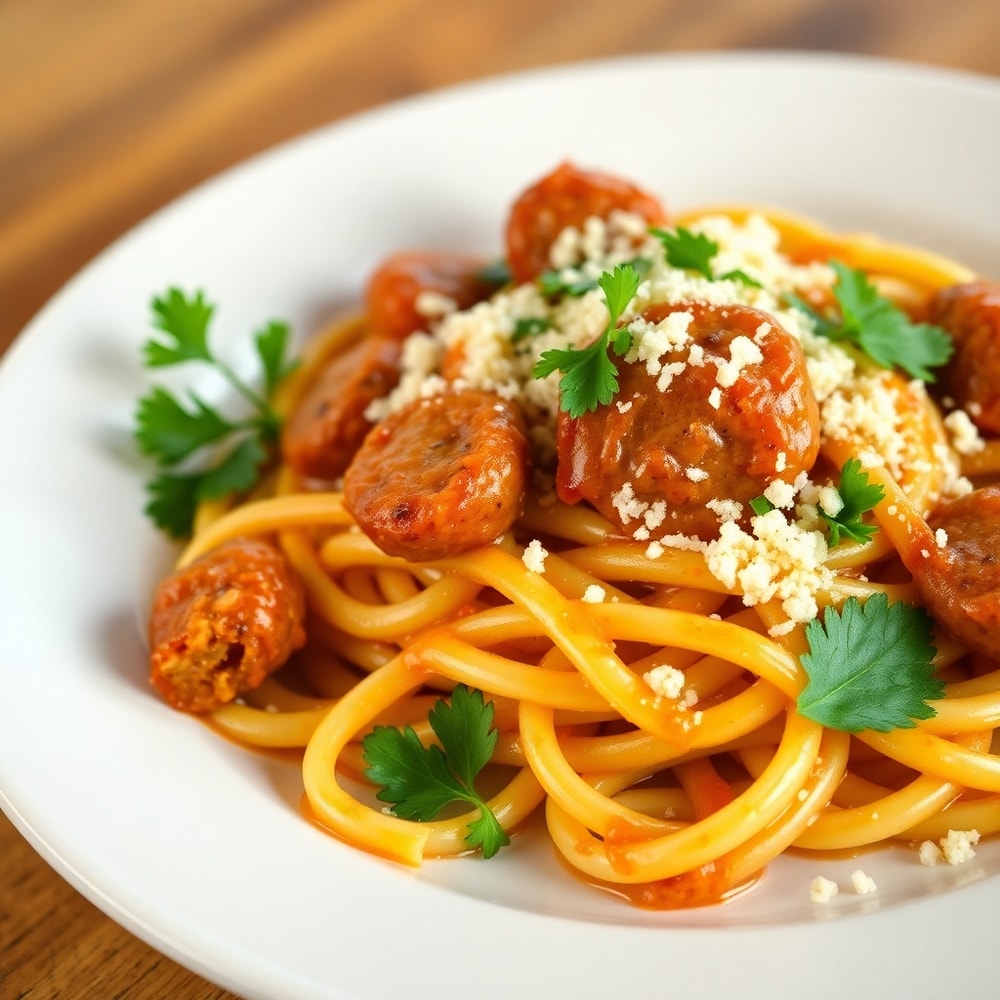 One-Pot Honey BBQ Sausage Pasta Close-Up