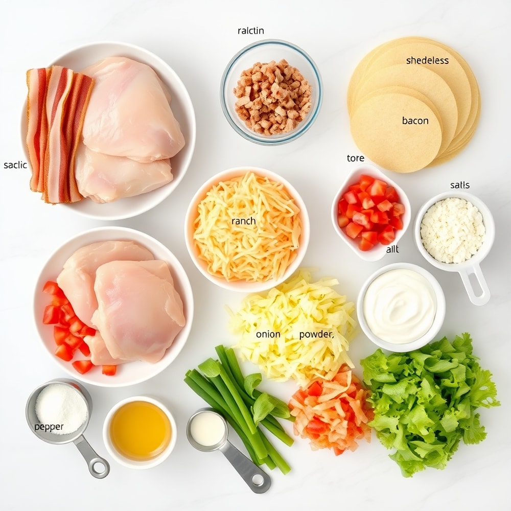 Raw ingredients for oven-baked chicken bacon ranch tacos