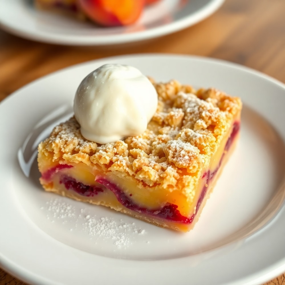 Plated Peach Raspberry Crumb Bars