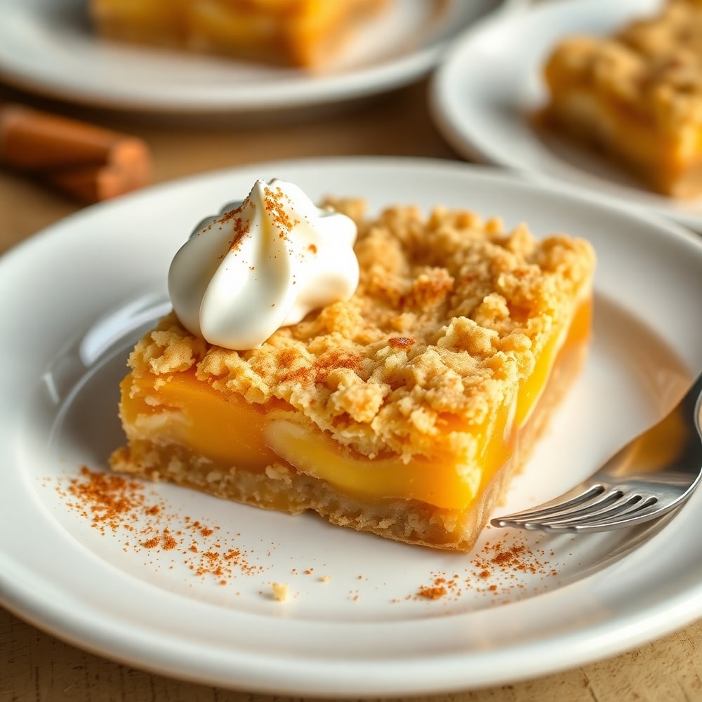 Plated Peaches and Cream Crumble Bars
