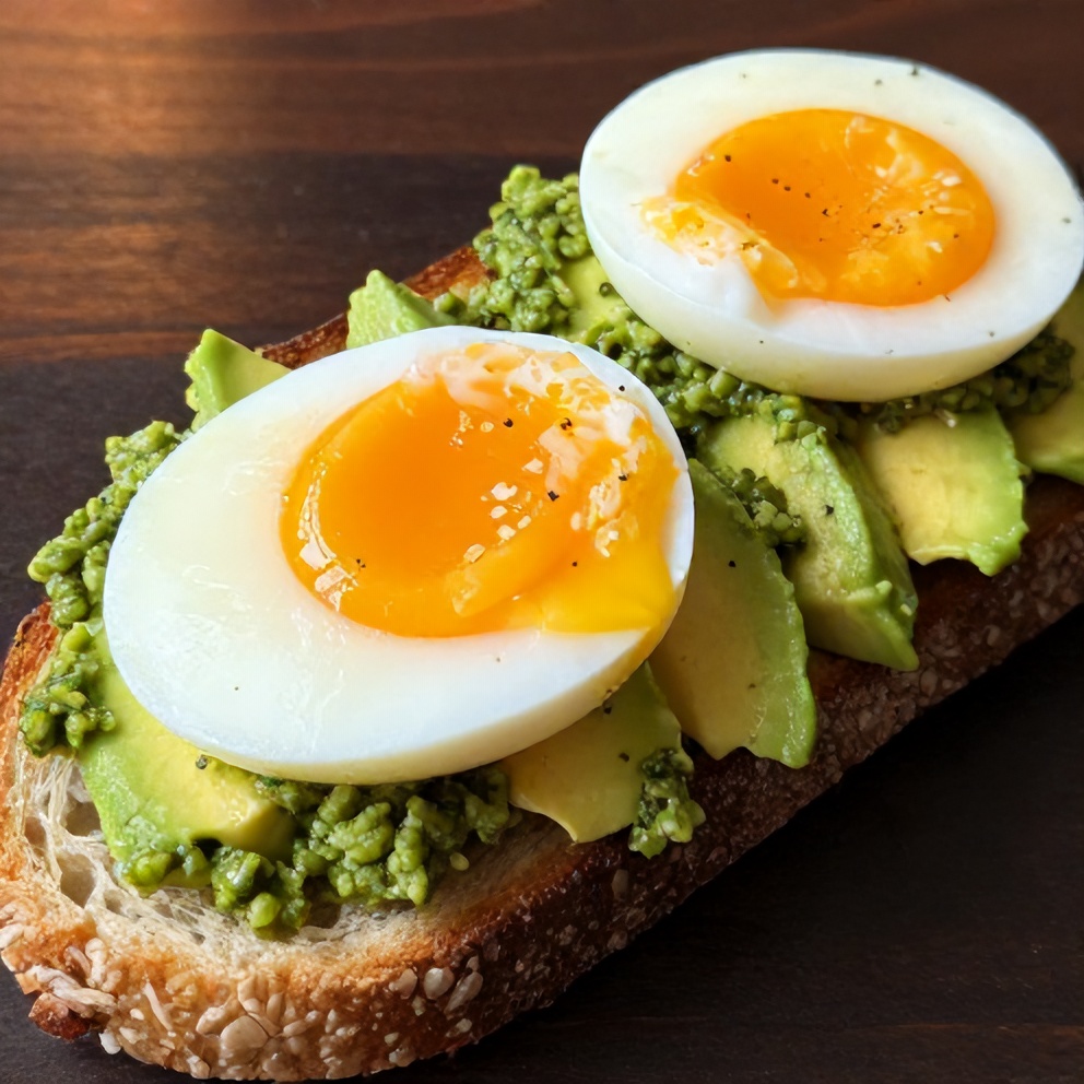 pesto eggs on avocado toast