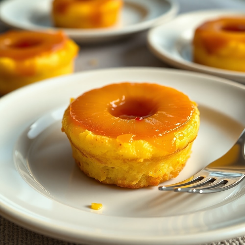 Pineapple Mascarpone Upside-Down Mini Cakes on a plate
