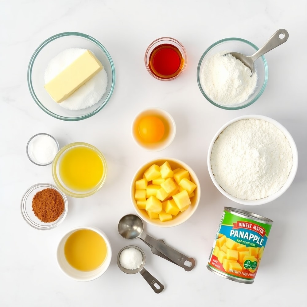 Raw ingredients for Pineapple Upside Down Sugar Cookies on a marble surface