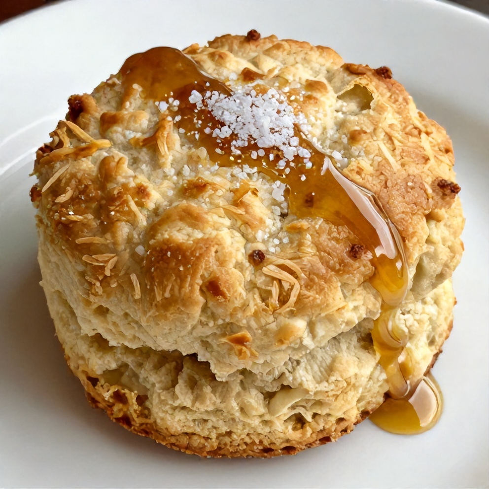 Golden, flaky Popeyes-style biscuits on a serving plate
