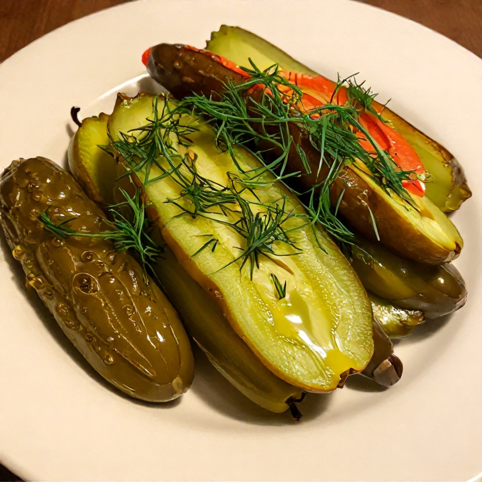 Rainbow Pickles on a plate with a fork